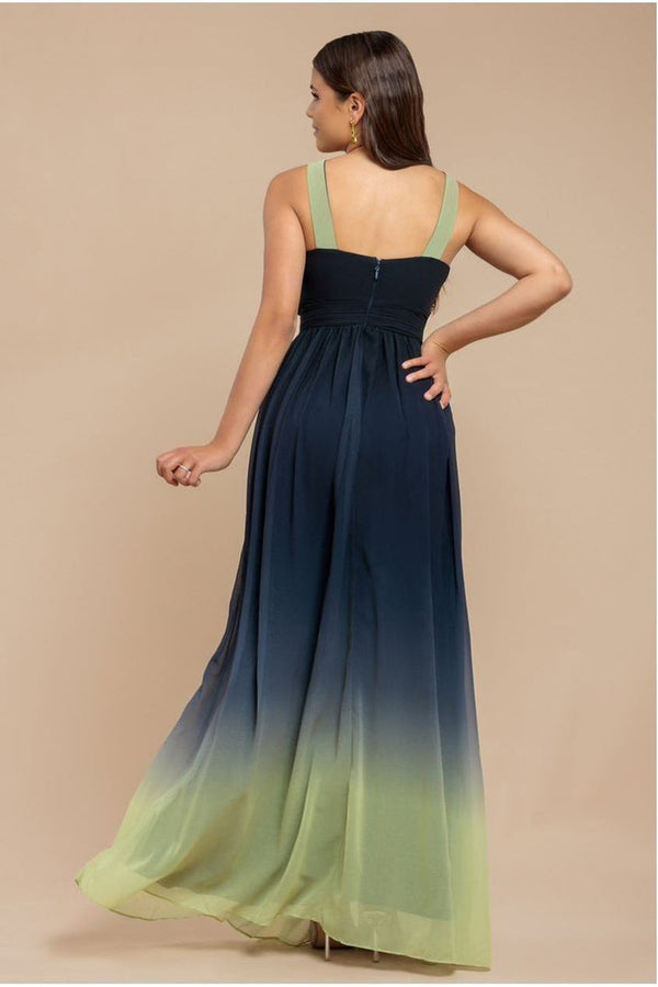 Goddiva Ombre Cross Front Pleated Maxi Dress - Lime Ombre By Goddiva