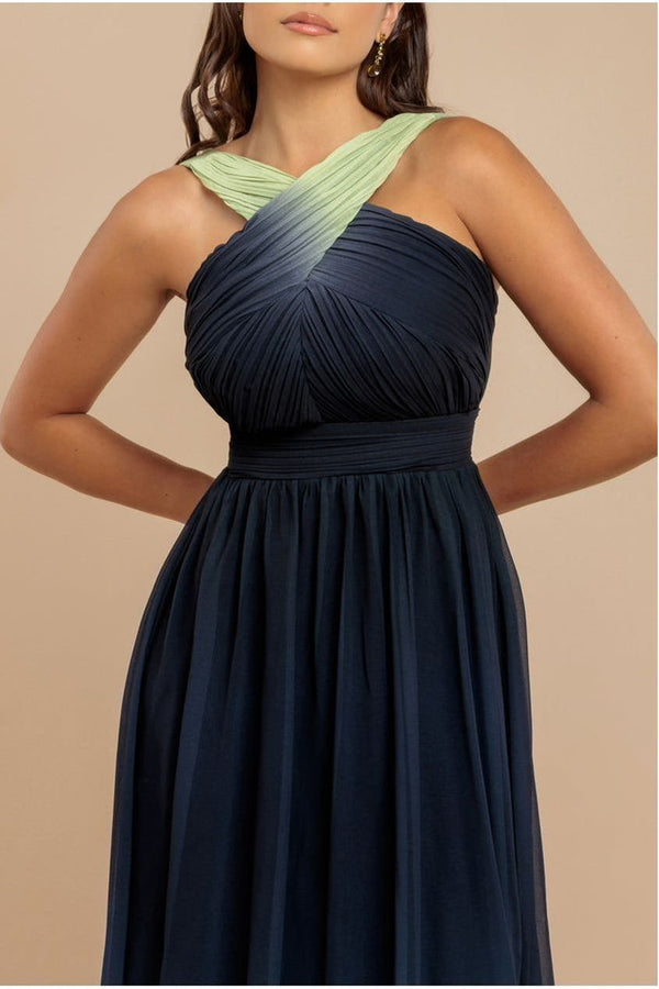 Goddiva Ombre Cross Front Pleated Maxi Dress - Lime Ombre By Goddiva