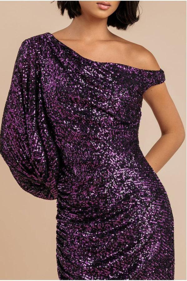 Goddiva One Shoulder Asymmetric Midi Dress - Purple By Goddiva