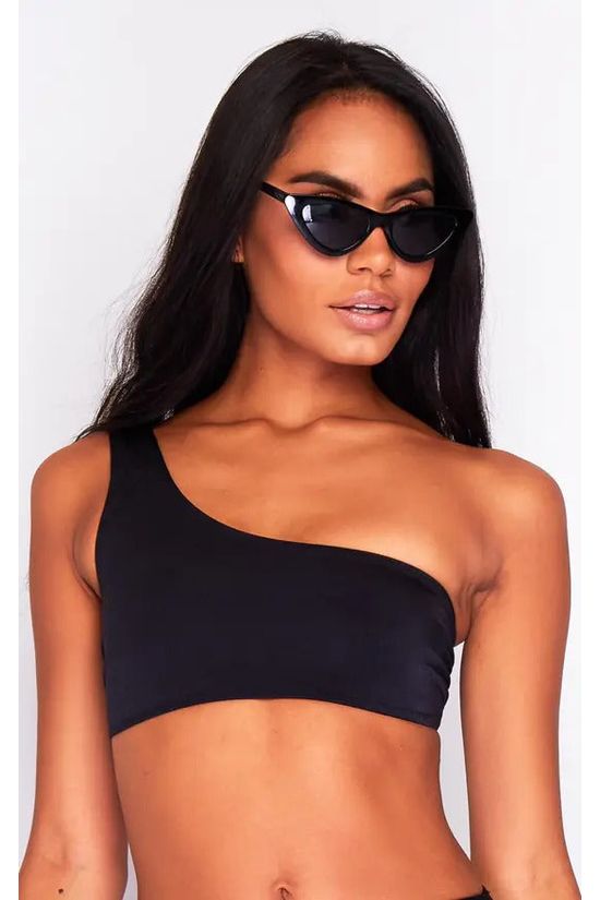 Goddiva One Shoulder Bikini Top In Black By Maribela