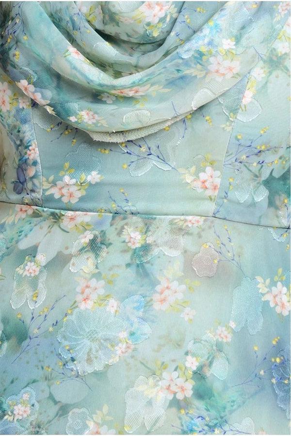 Goddiva One Shoulder Cowl Neck Chiffon Floral Maxi Dress - Blue By Goddiva