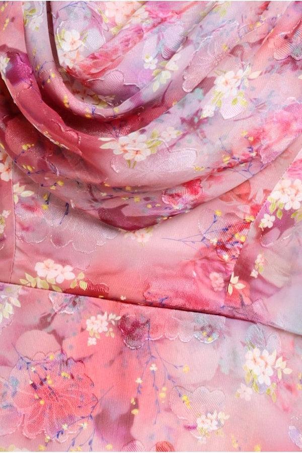 Goddiva One Shoulder Cowl Neck Chiffon Floral Maxi Dress - Pink By Goddiva