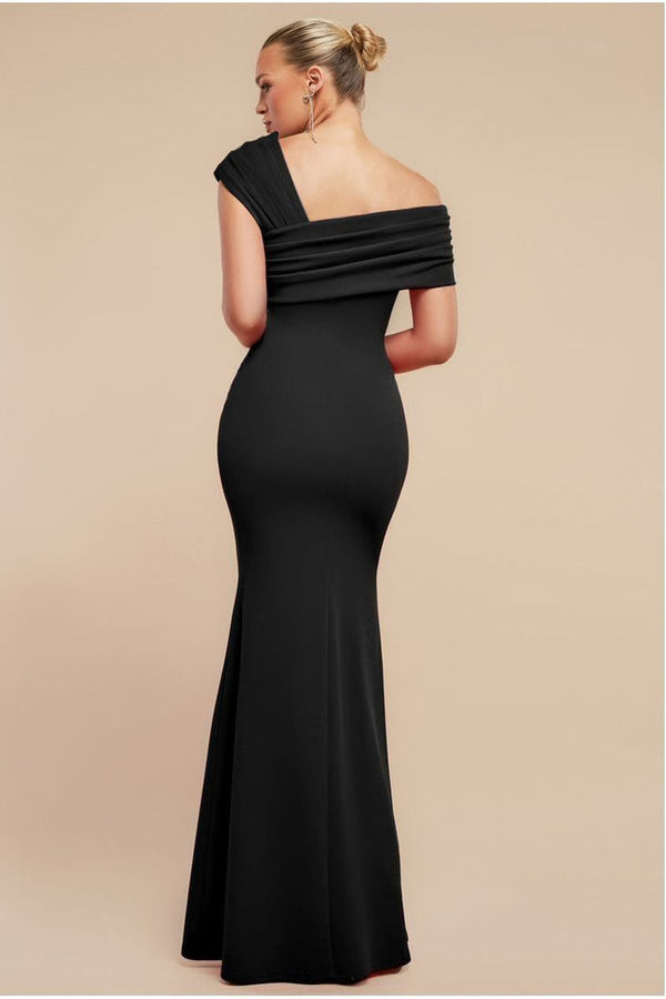 Goddiva One Shoulder Evening Maxi Dress - Black By Goddiva