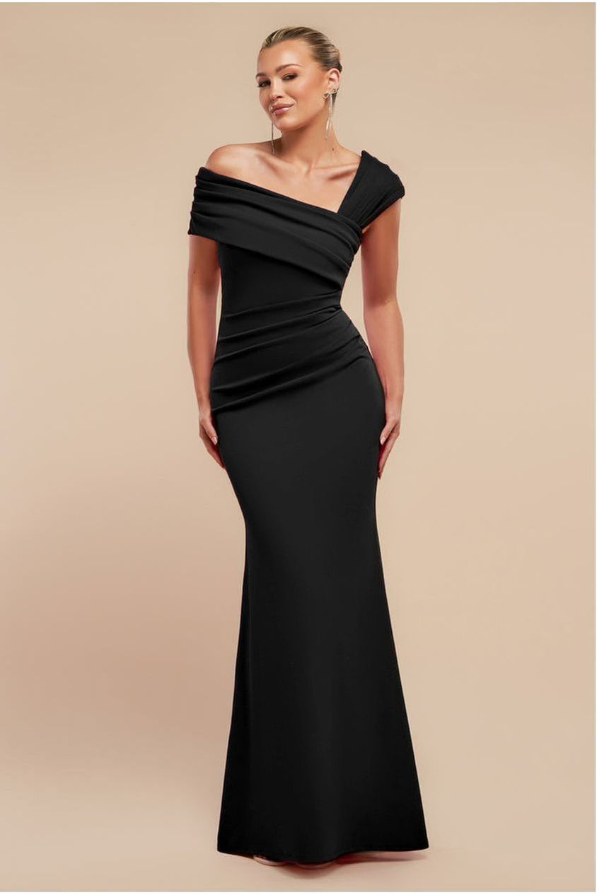 goddiva One Shoulder Evening Maxi Dress - Black by Goddiva