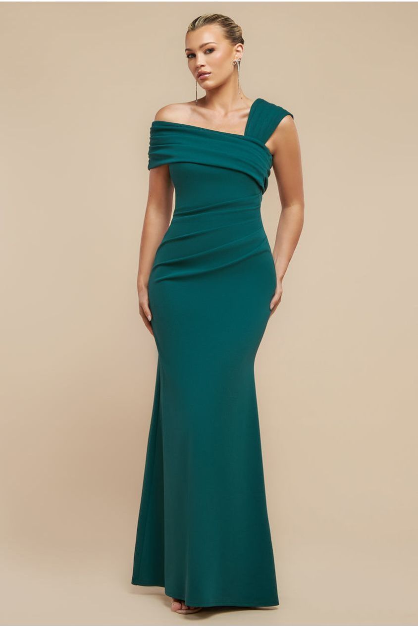 goddiva One Shoulder Evening Maxi Dress - Emerald Green by Goddiva