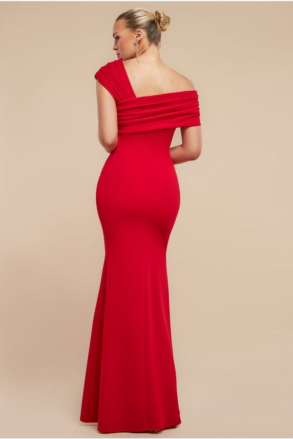 Goddiva One Shoulder Evening Maxi Dress - Red By Goddiva
