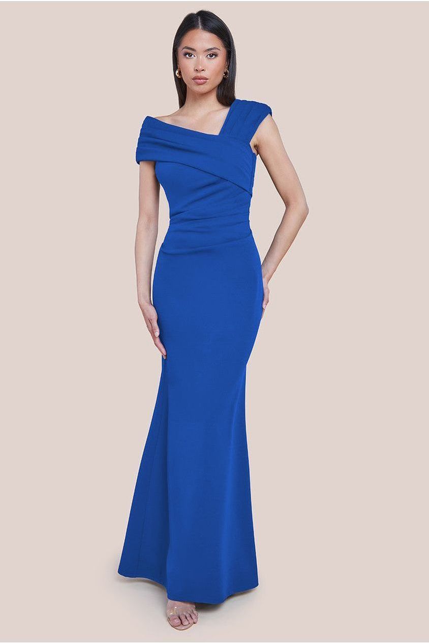 goddiva One Shoulder Evening Maxi Dress - Royal Blue by Goddiva