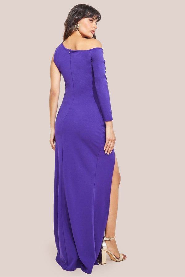 Goddiva One Shoulder Front Split Scuba Maxi - Purple By Goddiva