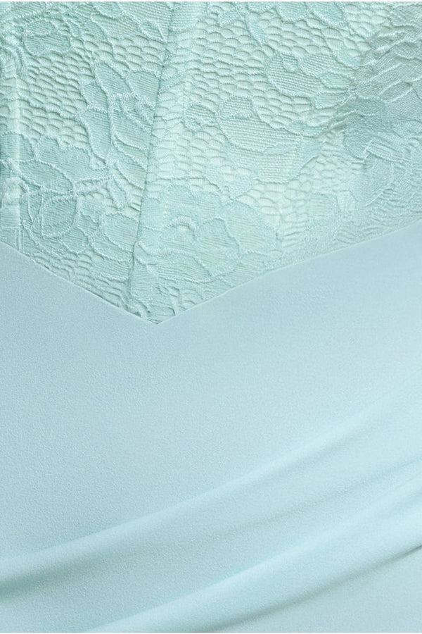 Goddiva One Shoulder Organza Fan Detail Lace Bodice Maxi Dress - Mint Green By Goddiva