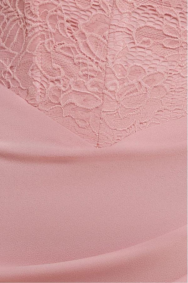 Goddiva One Shoulder Organza Fan Detail Lace Bodice Maxi Dress - Blush Pink By Goddiva