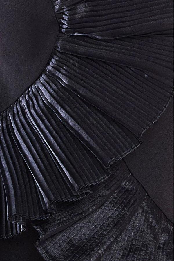 Goddiva One Shoulder Pleated Fan Maxi Dress - Black By Goddiva