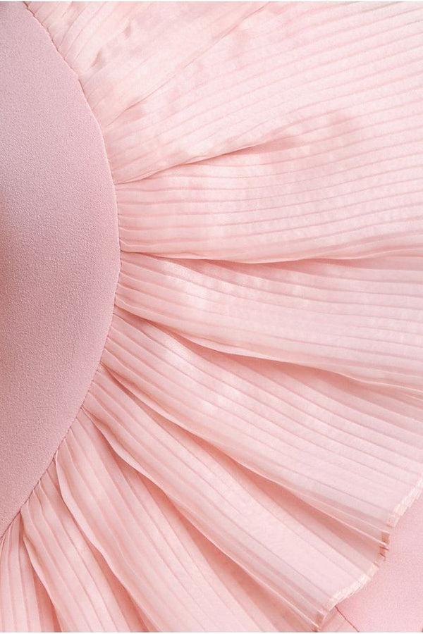Goddiva One Shoulder Pleated Fan Maxi Dress - Blush Pink By Goddiva