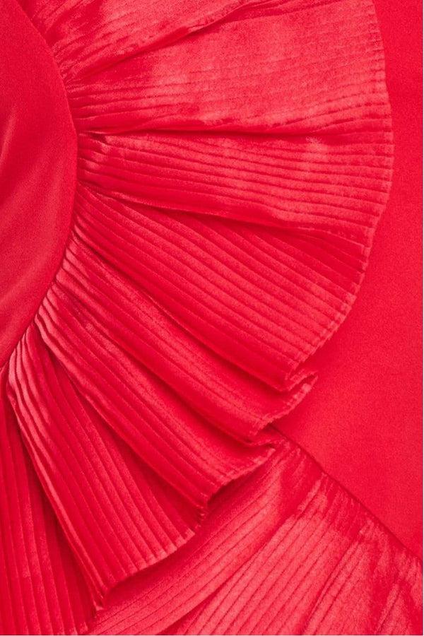 Goddiva One Shoulder Pleated Fan Midi Dress - Red By Goddiva