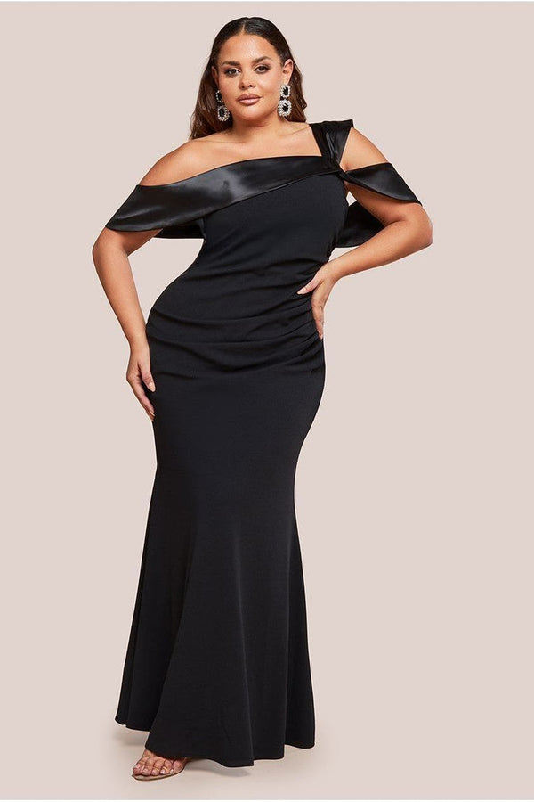 Goddiva One Shoulder Satin Band Maxi Dress - Black By Goddiva Plus