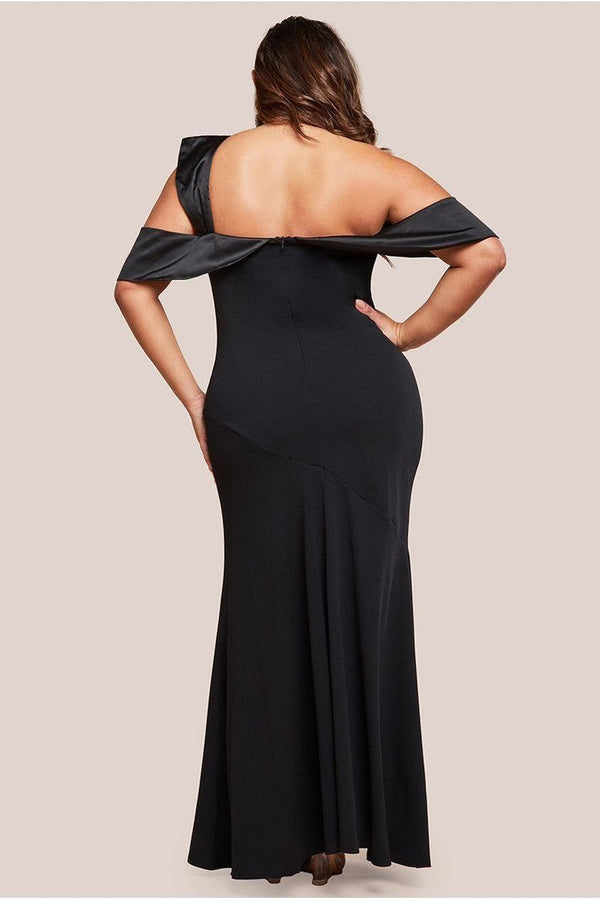 Goddiva One Shoulder Satin Band Maxi Dress - Black By Goddiva Plus