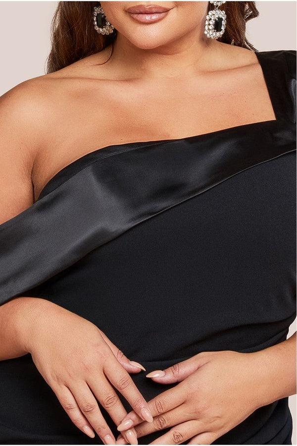 Goddiva One Shoulder Satin Band Maxi Dress - Black By Goddiva Plus