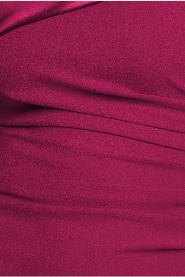 Goddiva One Shoulder Satin Band Maxi Dress - Burgundy By Goddiva