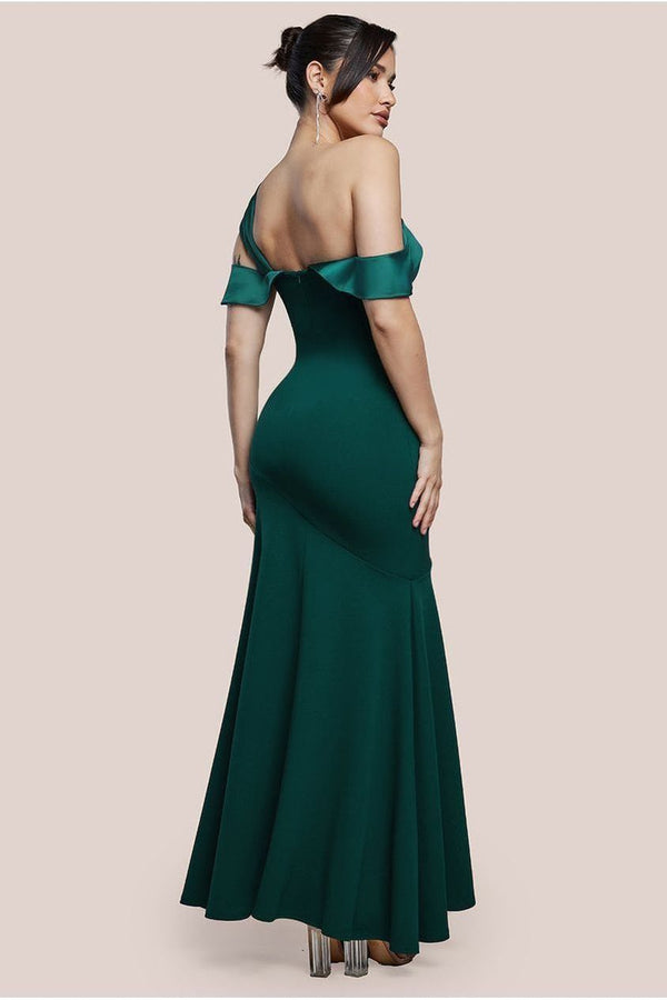 Goddiva One Shoulder Satin Band Maxi Dress - Emerald Green By Goddiva