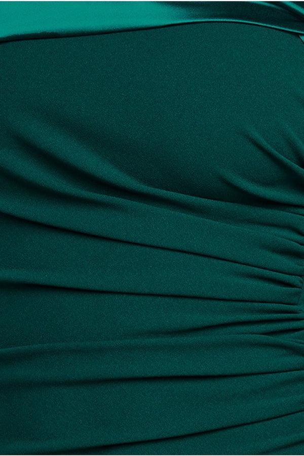 Goddiva One Shoulder Satin Band Maxi Dress - Emerald Green By Goddiva