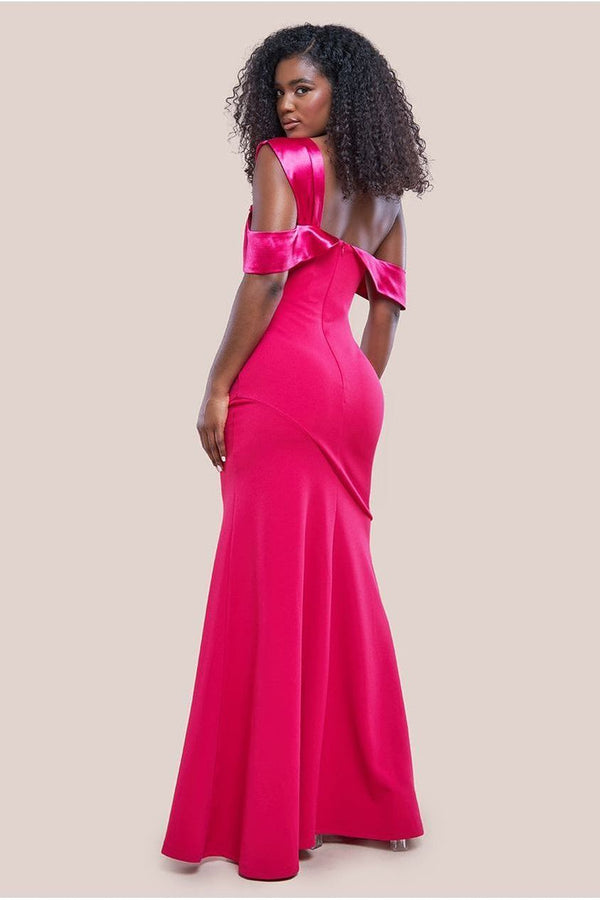 Goddiva One Shoulder Satin Band Maxi Dress - Magenta By Goddiva