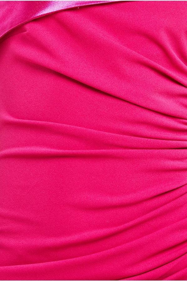 Goddiva One Shoulder Satin Band Maxi Dress - Magenta By Goddiva