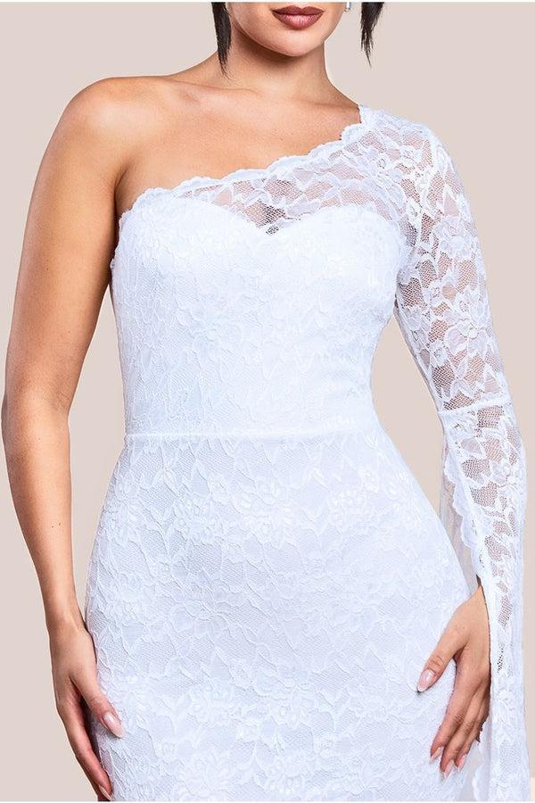 Goddiva One Shoulder Scalloped Neck Maxi Dress - White By Goddiva