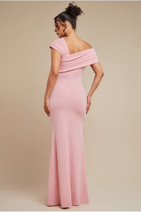 Goddiva One Shoulder Scuba Crepe Evening Maxi Dress - Blush Pink By Goddiva