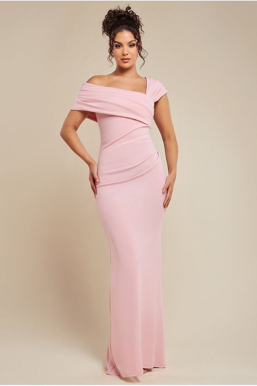 goddiva One Shoulder Scuba Crepe Evening Maxi Dress - Blush Pink by Goddiva