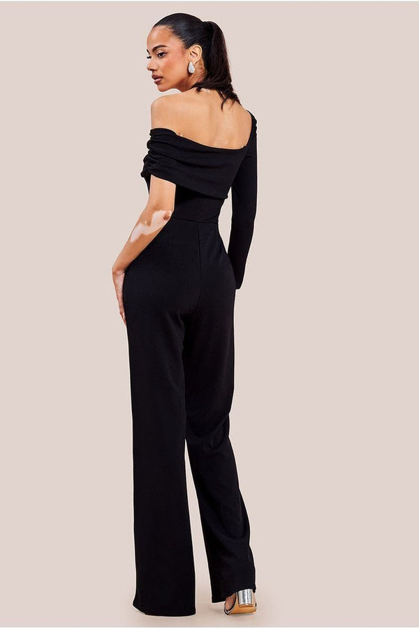 Goddiva One Shoulder Scuba Jumpsuit - Black By Goddiva