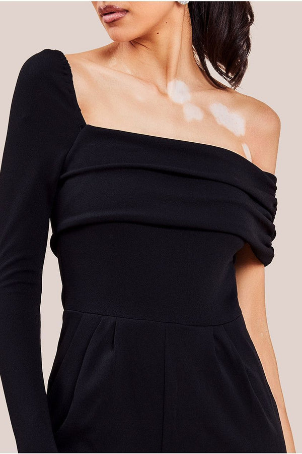 Goddiva One Shoulder Scuba Jumpsuit - Black By Goddiva