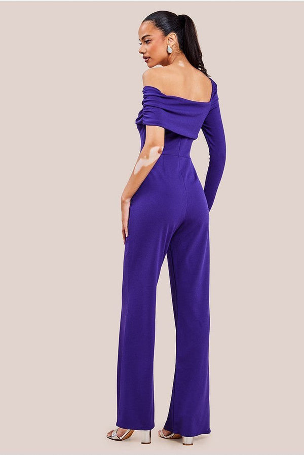 Goddiva One Shoulder Scuba Jumpsuit - Purple By Goddiva