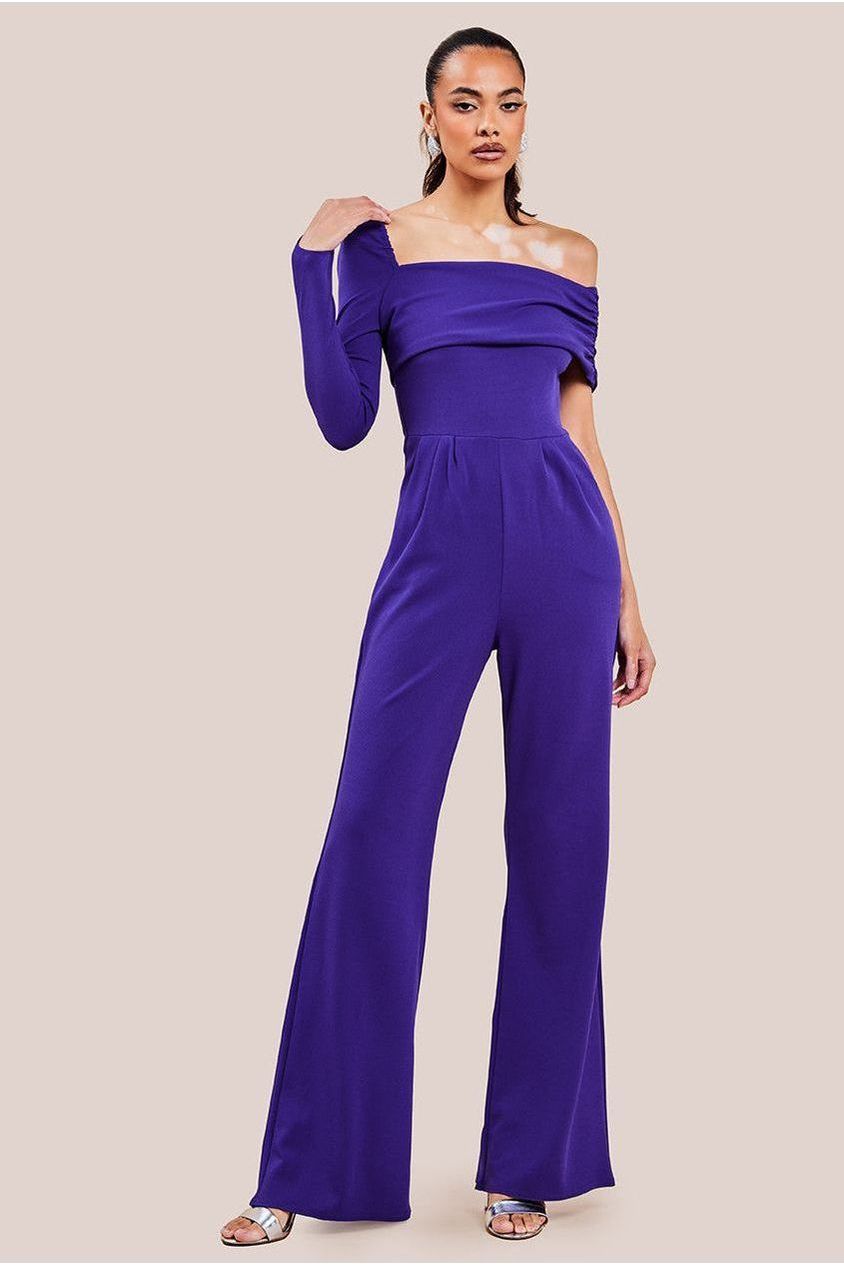 goddiva One Shoulder Scuba Jumpsuit - Purple by Goddiva