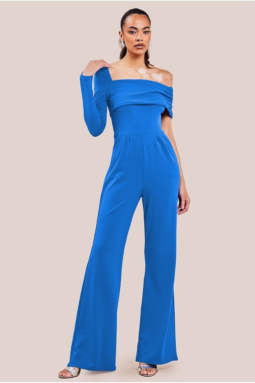 goddiva One Shoulder Scuba Jumpsuit - Royal Blue by Goddiva