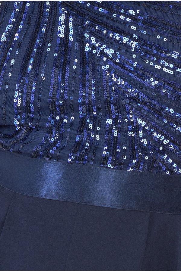 Goddiva One Shoulder Sequin Jumpsuit - Navy By Goddiva