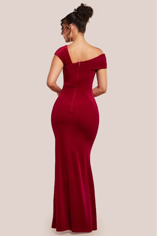 Goddiva One Shoulder Velvet Maxi Dress - Red By Goddiva