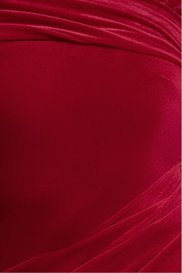 Goddiva One Shoulder Velvet Maxi Dress - Red By Goddiva