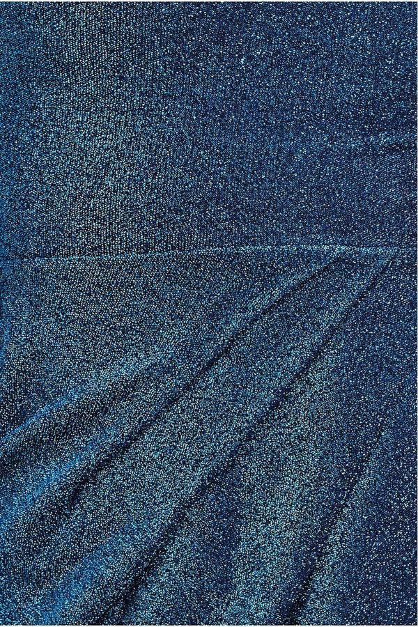 Goddiva One Sleeve Frill Lurex Midi Dress - Blue By Goddiva