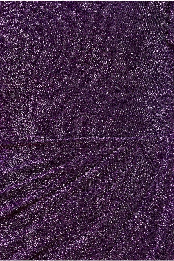 Goddiva One Sleeve Frill Lurex Midi Dress - Purple By Goddiva