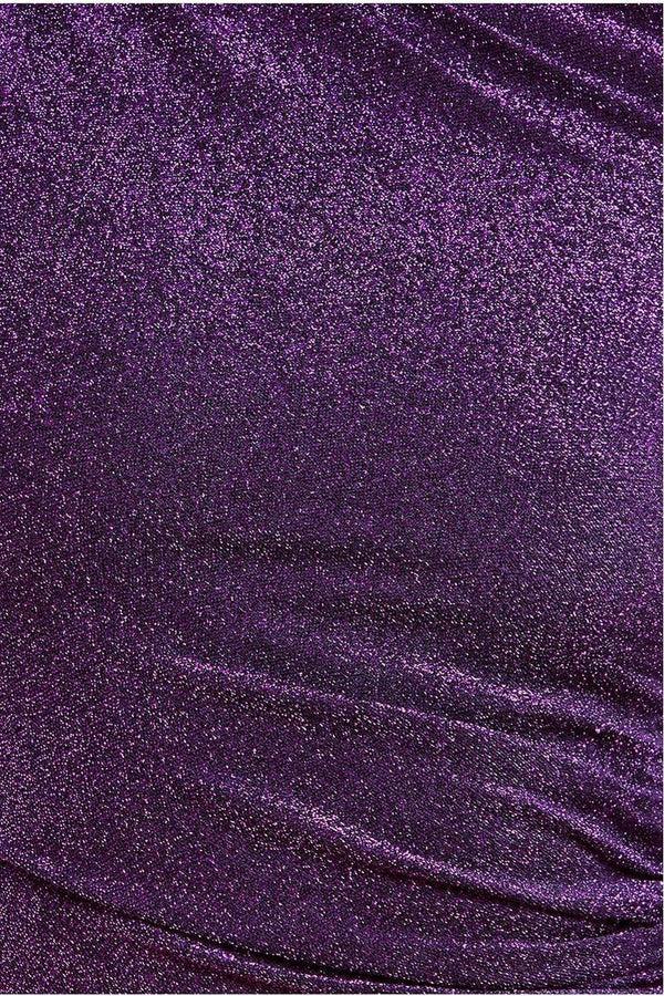 Goddiva Open Back One Sleeve Lurex Midi - Purple By Goddiva