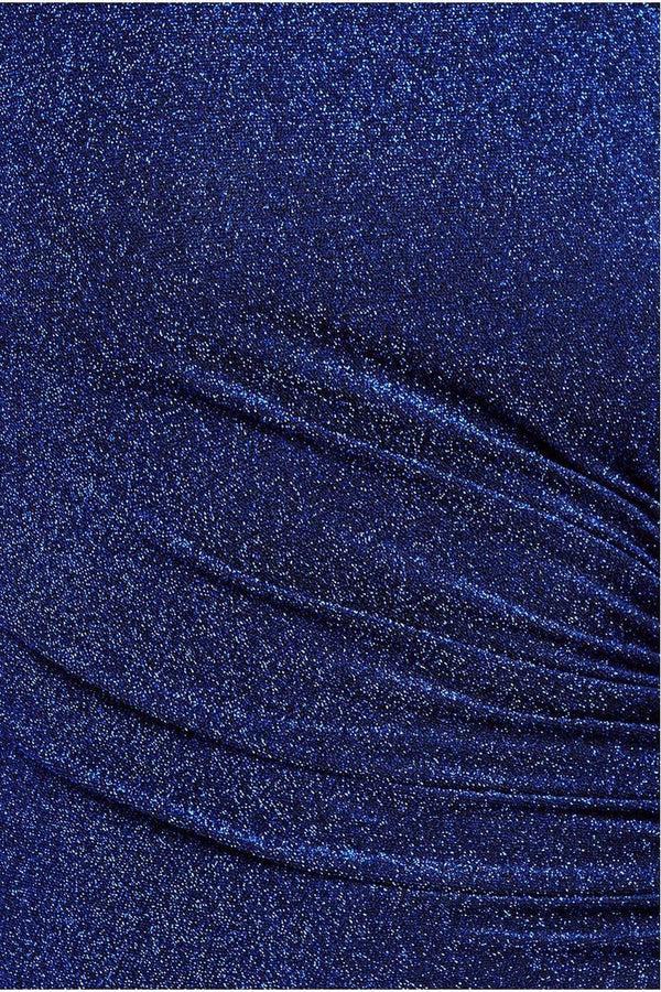 Goddiva Open Back One Sleeve Lurex Midi - Royal Blue By Goddiva