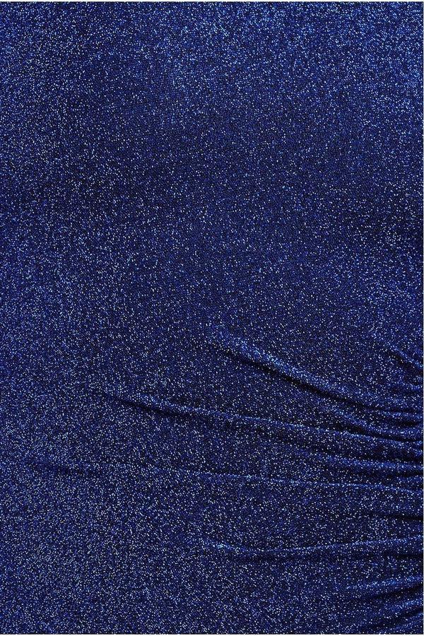 Goddiva Open Lurex Back One Sleeve Maxi Dress - Royal Blue By Goddiva