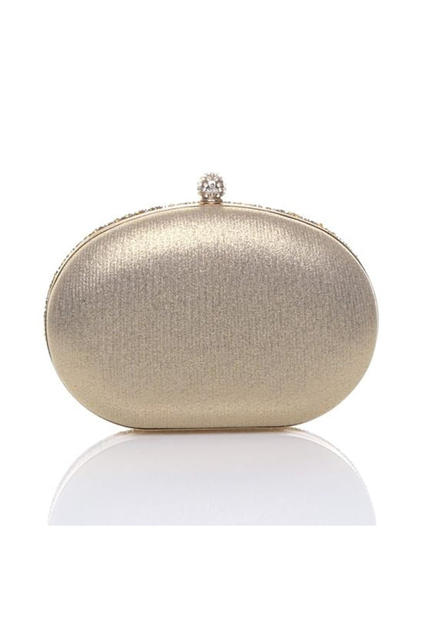 Goddiva Oval Diamante Embellished Clutch Bag In Gold By SVNX