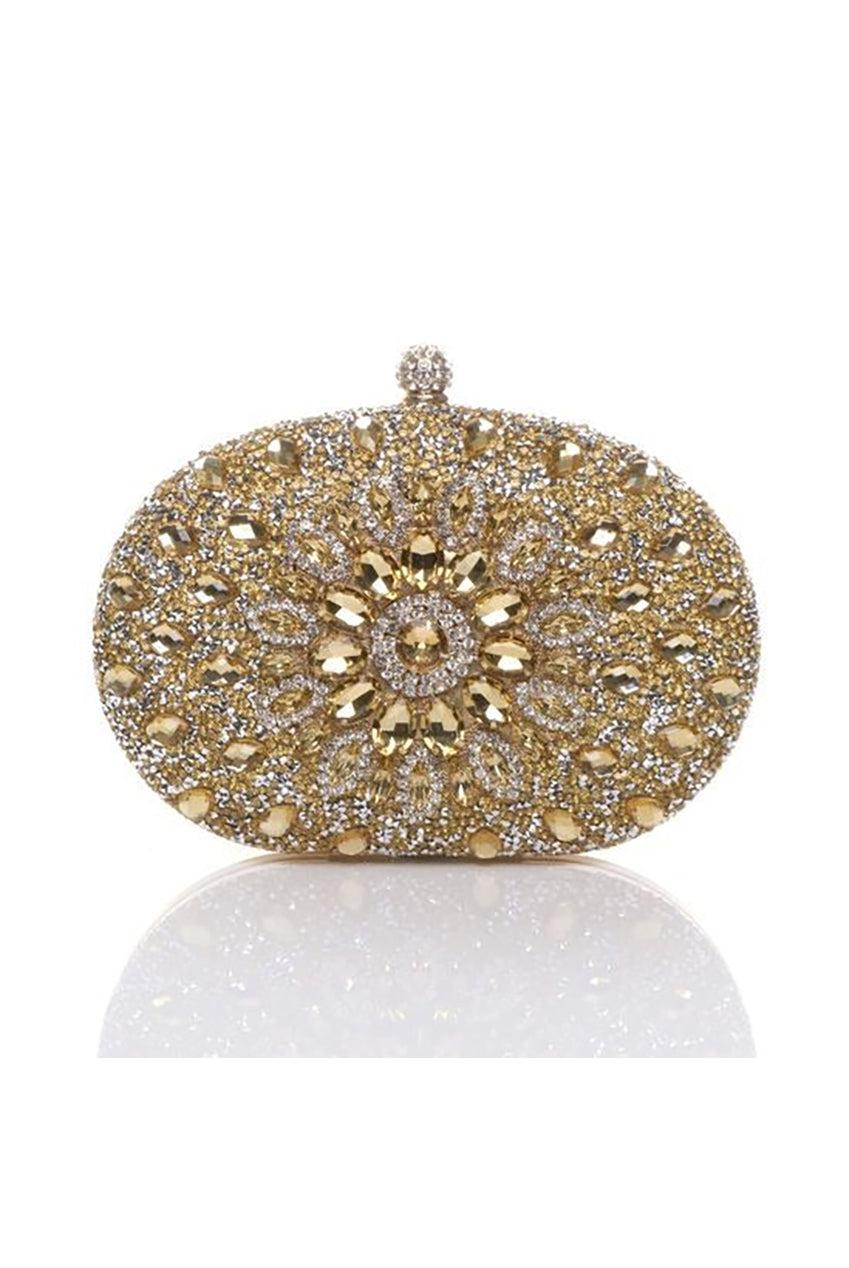 goddiva Oval Diamante Embellished Clutch Bag In Gold by SVNX