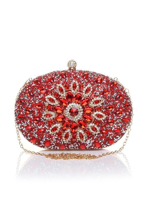 Goddiva Oval Diamante Embellished Clutch Bag In Red By SVNX