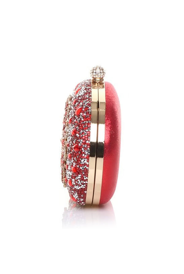 Goddiva Oval Diamante Embellished Clutch Bag In Red By SVNX
