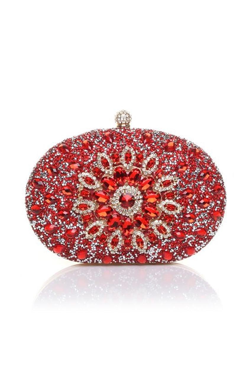 goddiva Oval Diamante Embellished Clutch Bag In Red by SVNX
