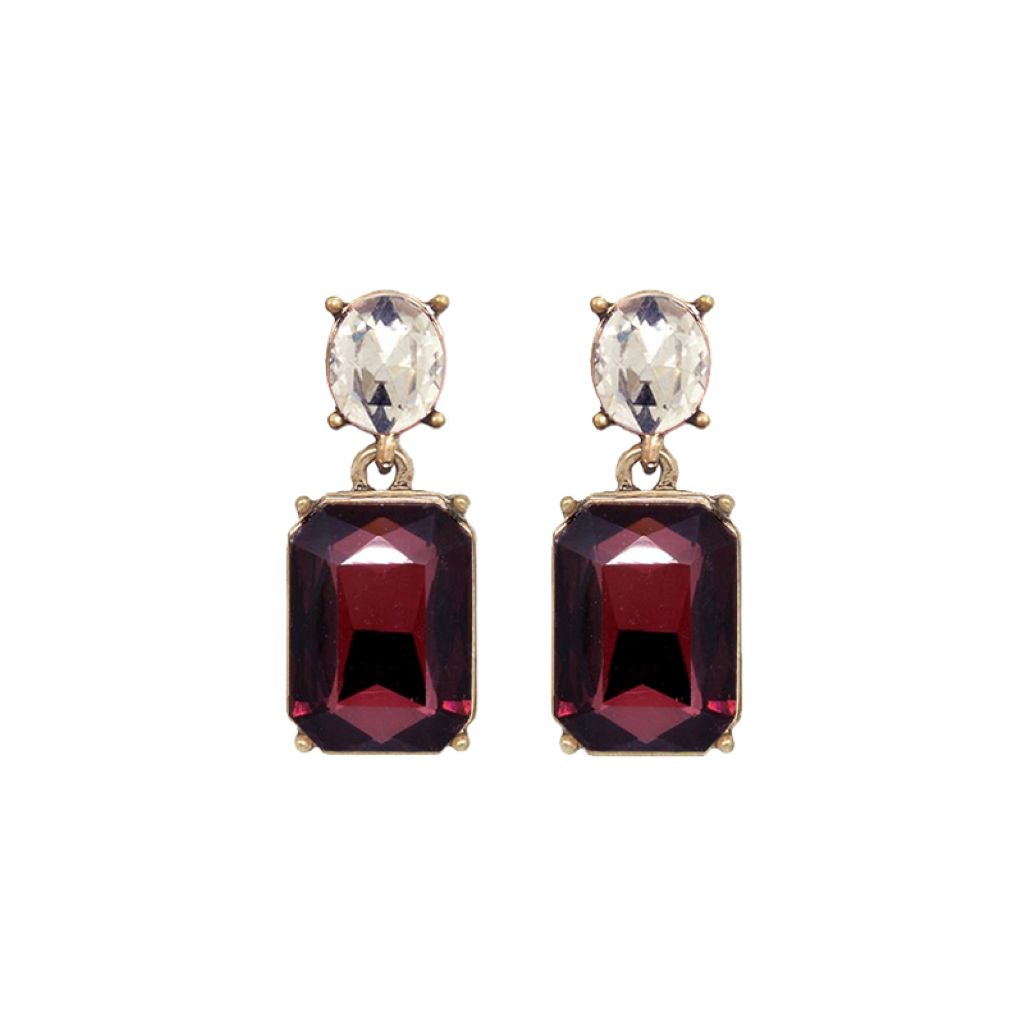 goddiva Oval Twin Gem Post Earring Burgundy & Clear by Last True Angel