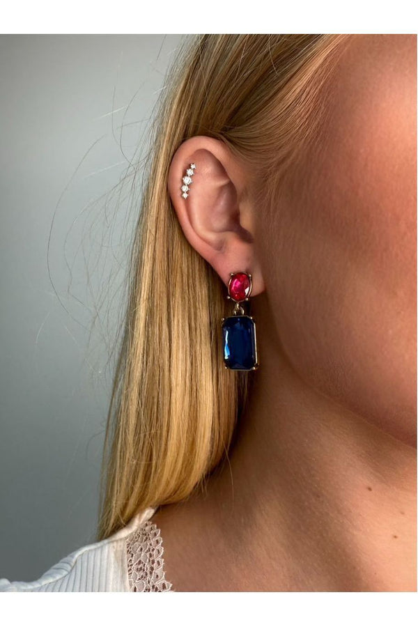 Goddiva Oval Twin Gem Post Earring In Navy Rose Pink By Last True Angel