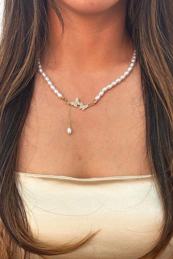 Goddiva Pearl Chain Necklace With Butterfly Pendant - Gift Boxed By SVNX