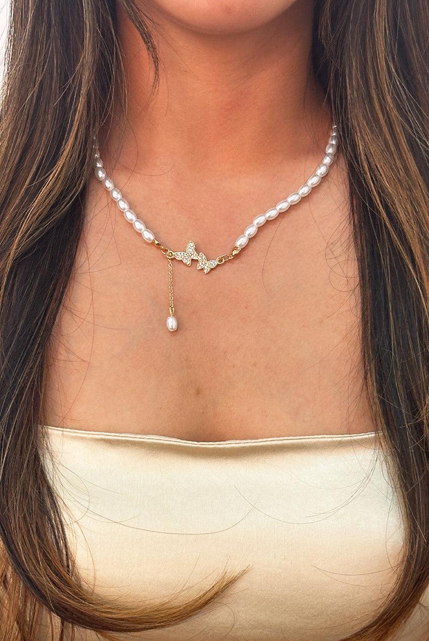 goddiva Pearl Chain Necklace With Butterfly Pendant - Gift Boxed by SVNX